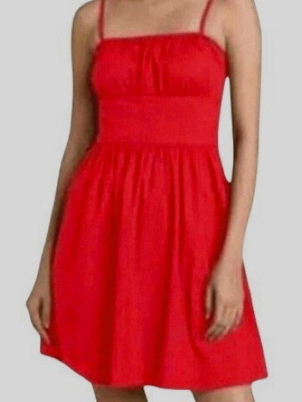 Theory sleeveless dress 10 Red Spaghetti straps Cotton blend Empire Full skirt